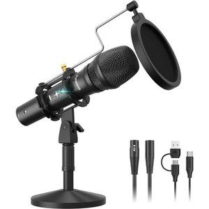 USB/XLR Podcast Dynamic Microphone,Studio MicKit with Volume Control,Shock Mount